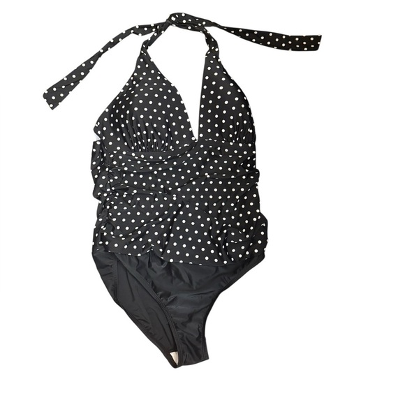 2 BAMBOO Ladies' Swimsuit Black & White Polka Dot Size XXL 14-16 Tummy Control - Picture 10 of 15